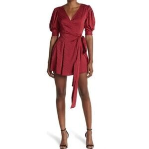 Ronny Kobo Ana Red Zebra Jacquard Wrap Satin Silk Mini Dress Size XS NWT